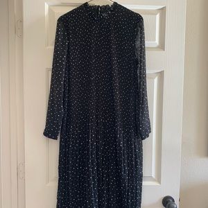 H&M pleated black polka dot dress